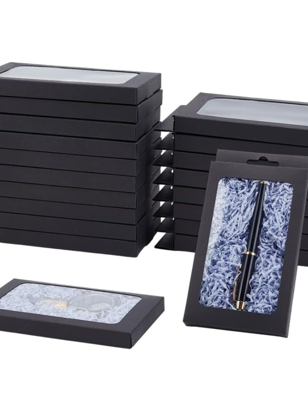 20 Pack Kraft Paper Boxes with Clear Window 7.5x4x1inch Black Gift Packaging Box